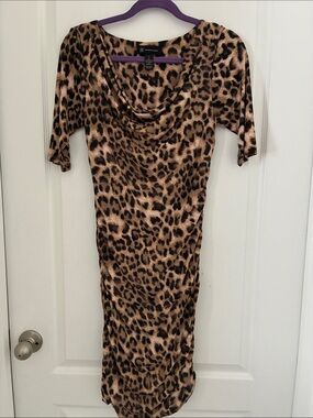 INC International Concepts Cowl-Neck Leopard Print Midi Dress in Brown and Black